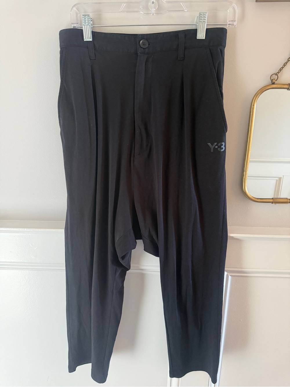 Black Y3 Yohji Yamamoto, Addidas Drop-Crotch Pants